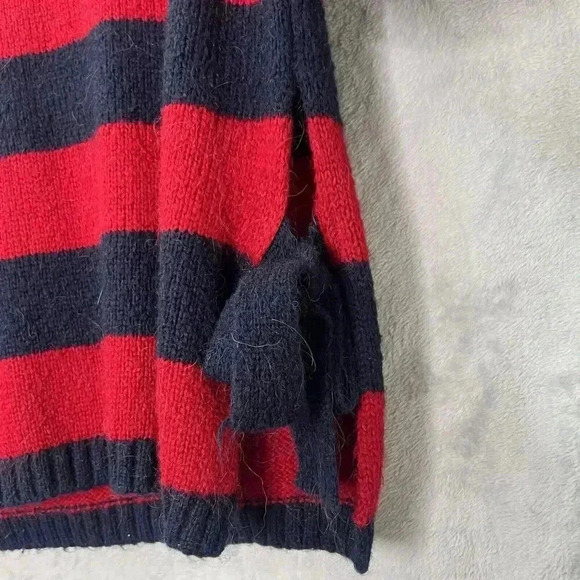 Moly Striped Hooded Ties On Sides Chunky Sweater Sz M Maybe Wool/Mohair Blend - Picture 3 of 10